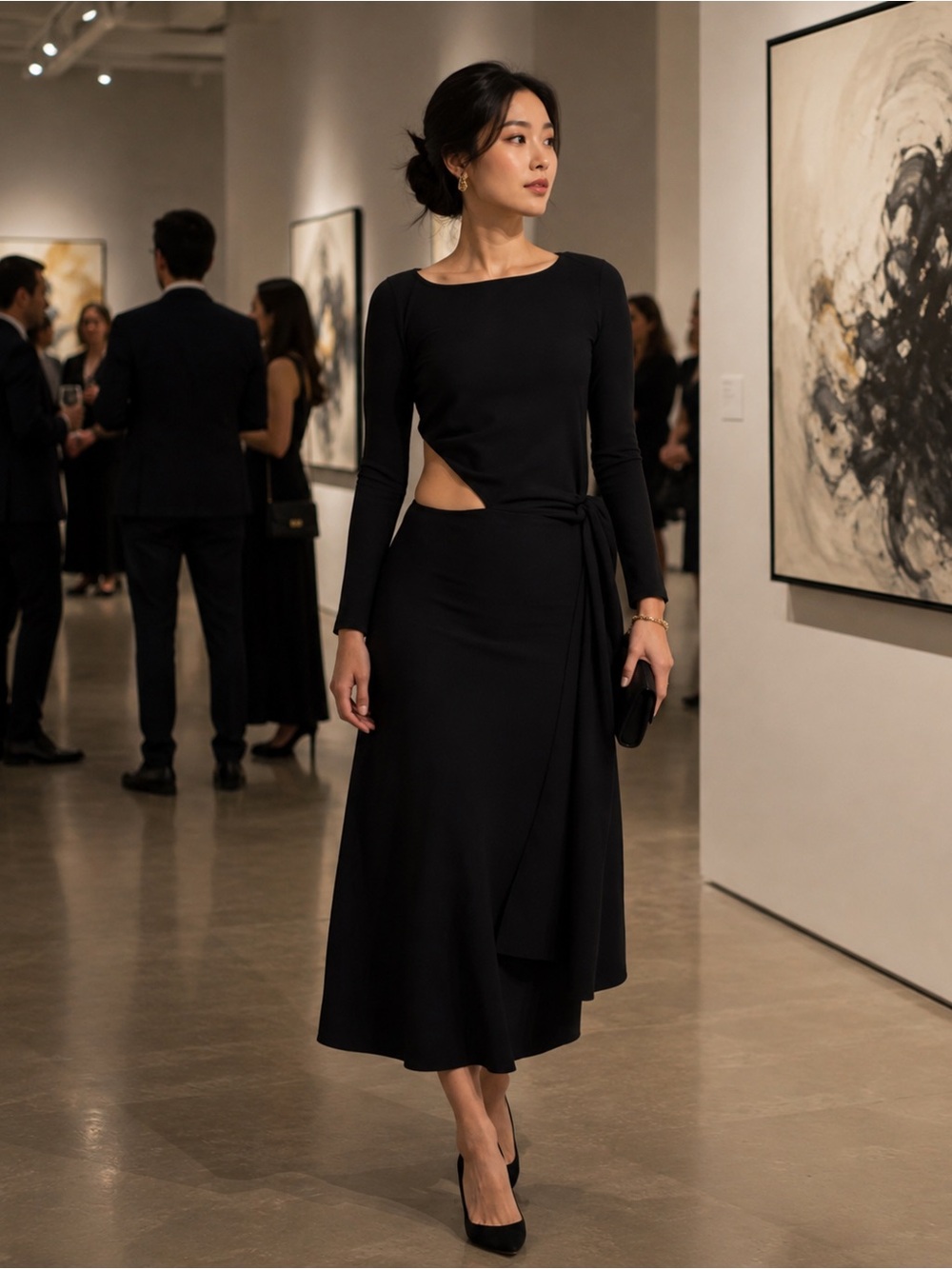 Cult Gaia Tina Side Know Cutout Ribbed Knit Midi Dress XS Black Cocktail Party
